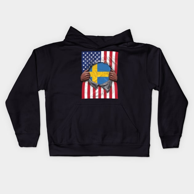 Sweden Flag American Flag Ripped - Gift for Swede From Sweden Kids Hoodie by Country Flags